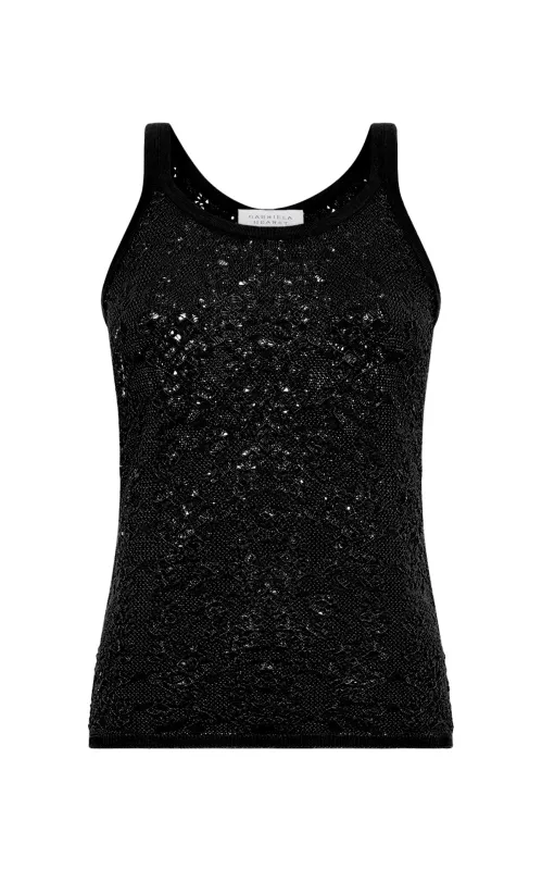 Cyrinne Lace Knit Tank in Black Virgin Wool sold by Gabriela Hearst