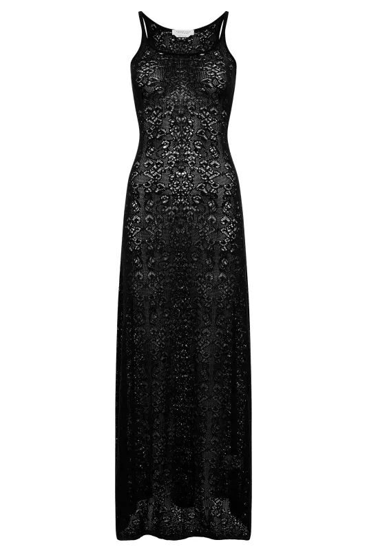 Meridian Lace Knit Dress in Black Merino Wool with Lining made by Gabriela Hearst