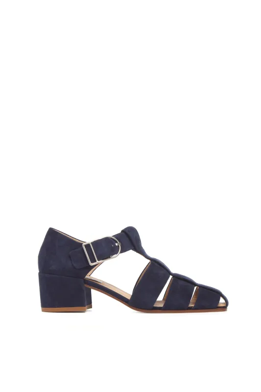 Lyle Block Heel Pump Sandal in Electric Navy Suede made by Gabriela Hearst