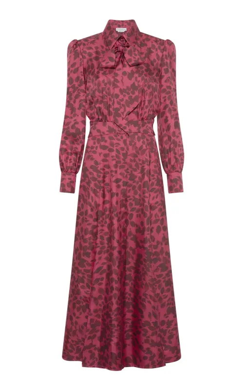 Phelan Maxi Shirtdress in Fuchsia Printed Silk Twill made by Gabriela Hearst