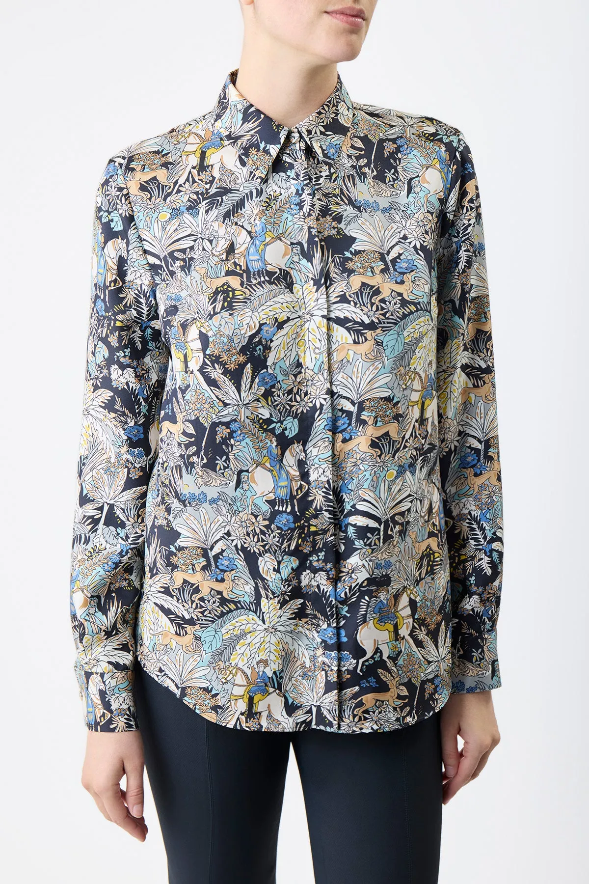 Henri Blouse in Blue Multi Printed Silk Twill sold by Gabriela Hearst product image thumbnail 5