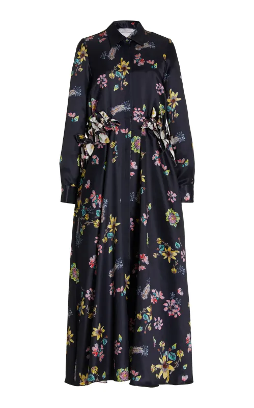 Clive Shirtdress in Dark Navy Multi Printed Silk Twill sold by Gabriela Hearst