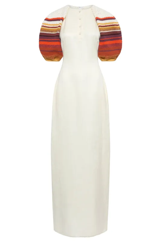 Nomo Puff Sleeve Maxi Dress in Ivory Textured Linen Twill made by Gabriela Hearst