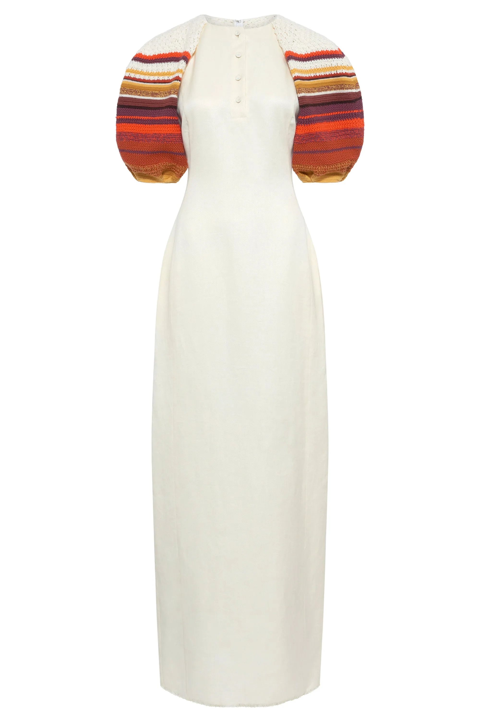 Nomo Puff Sleeve Maxi Dress in Ivory Textured Linen Twill sold by Gabriela Hearst