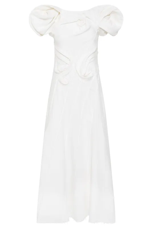 Navi Puff Sleeve Maxi Dress in Ivory Aloe Linen sold by Gabriela Hearst