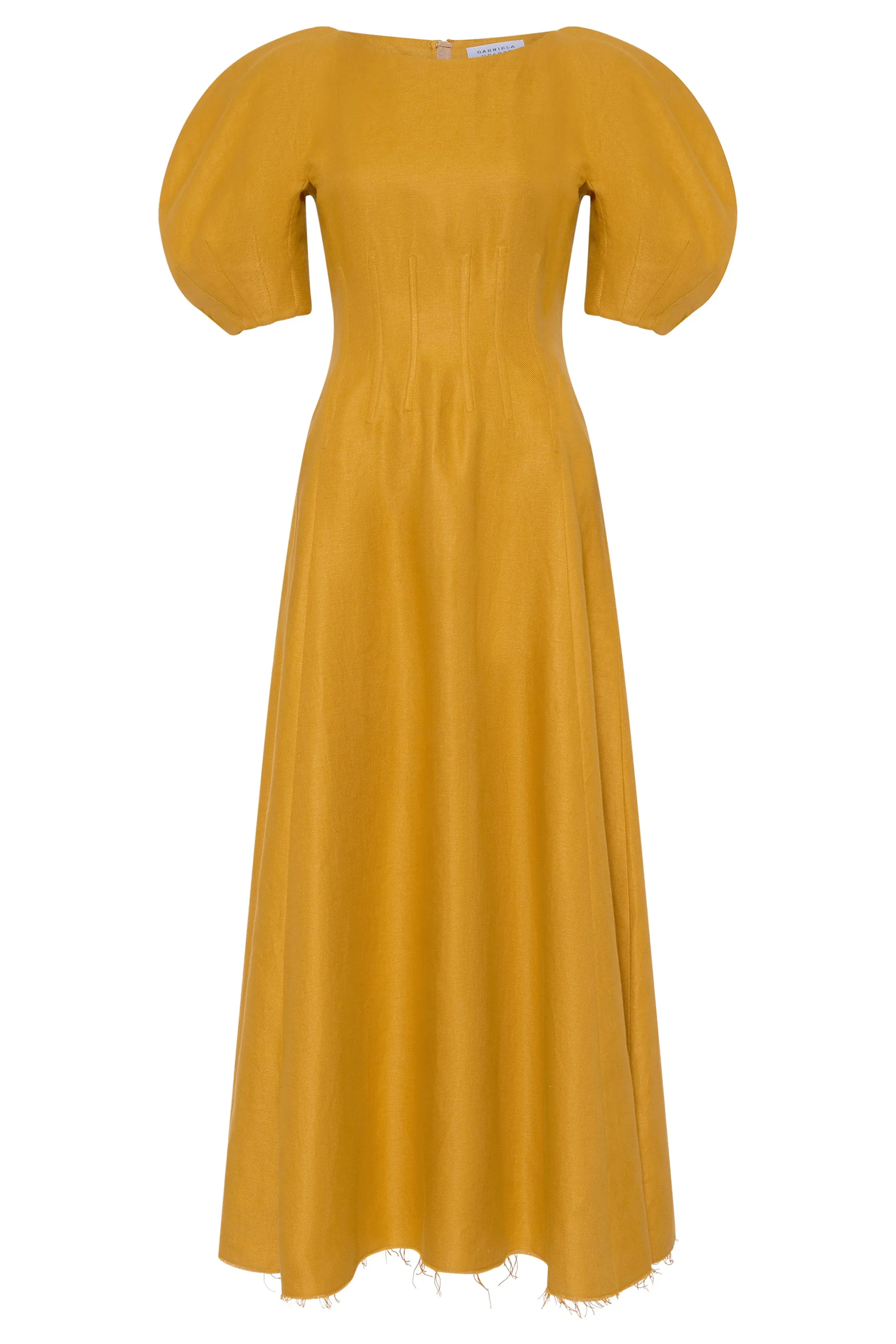 Ranya Puff Sleeve Maxi Dress in Golden Birch Linen Twill sold by Gabriela Hearst