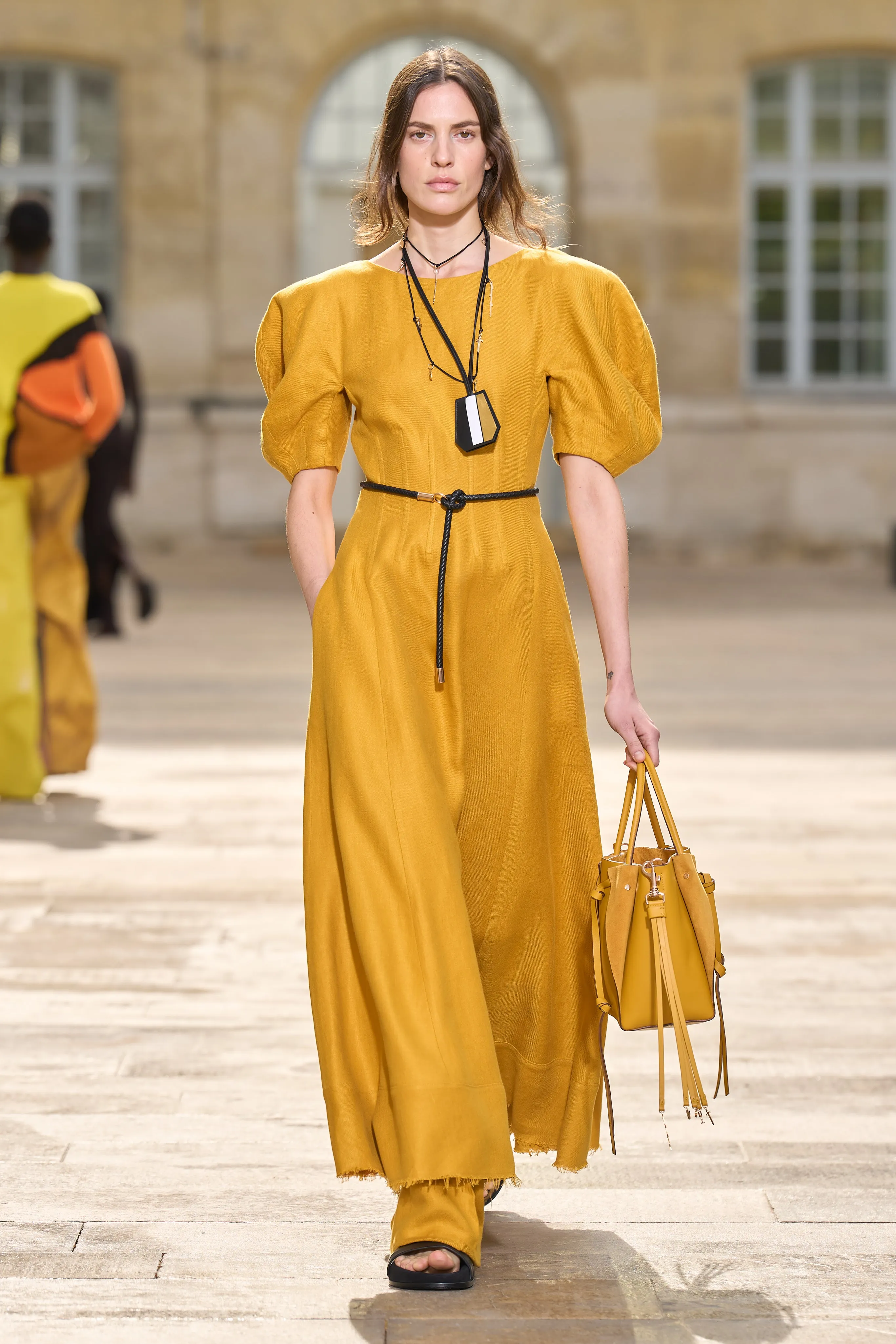 Ranya Puff Sleeve Maxi Dress in Golden Birch Linen Twill sold by Gabriela Hearst product image thumbnail 2