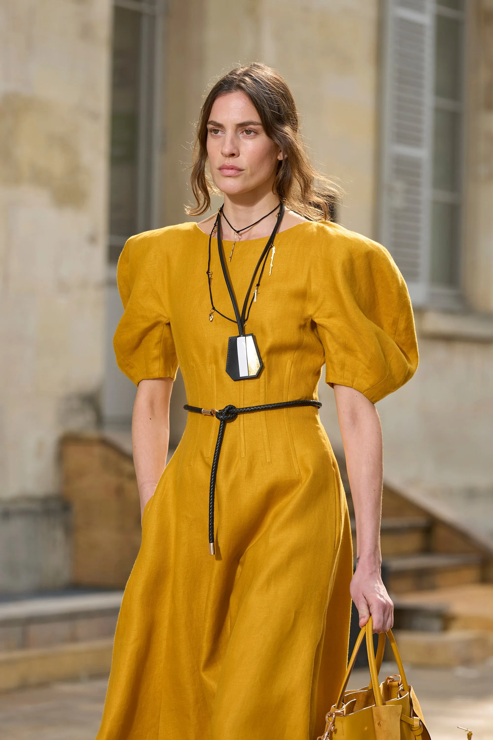 Ranya Puff Sleeve Maxi Dress in Golden Birch Linen Twill sold by Gabriela Hearst product image thumbnail 3