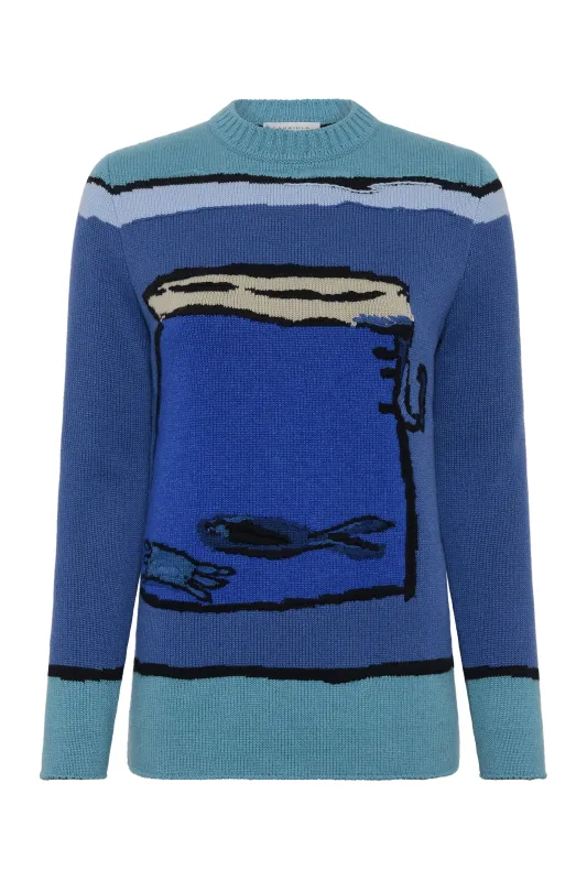 Tarikel Knit Sweater in Water Multi Cashmere sold by Gabriela Hearst