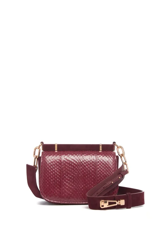 Small Dern Crossbody Bag in Bordeaux Snakeskin & Suede sold by Gabriela Hearst