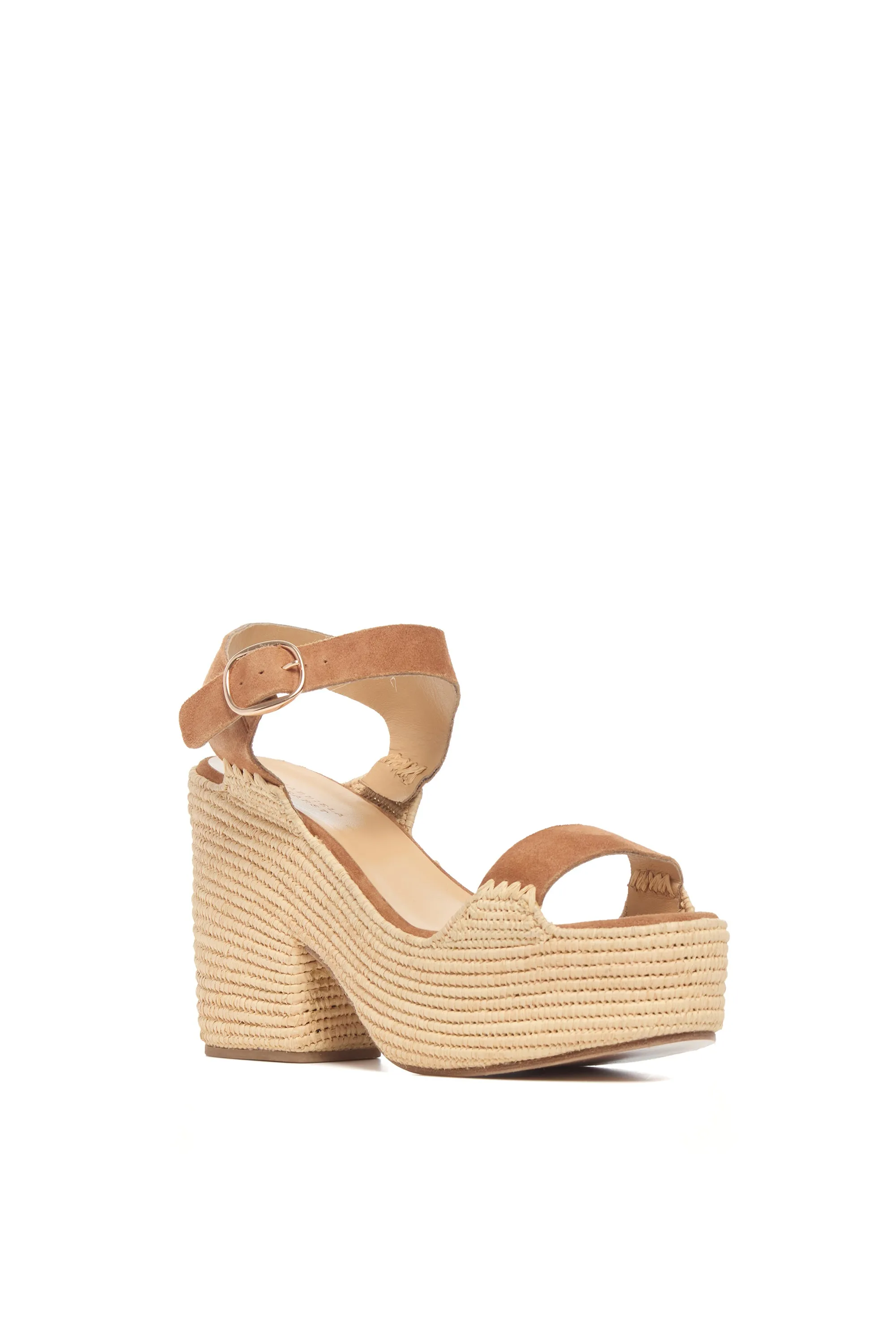 Sardis Platform Sandal in Camel Suede & Natural Raffia sold by Gabriela Hearst product image thumbnail 2