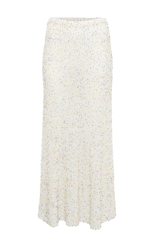 Sabine Knit Midi Skirt in Ivory Multi Beaded Cashmere Silk made by Gabriela Hearst