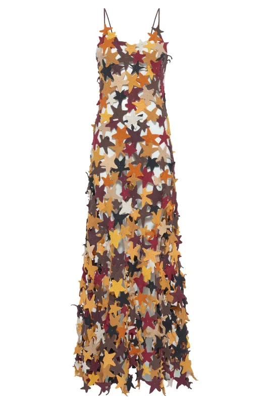 Yeshara Crochet Stars Maxi Slip Dress in Multi Cashmere made by Gabriela Hearst