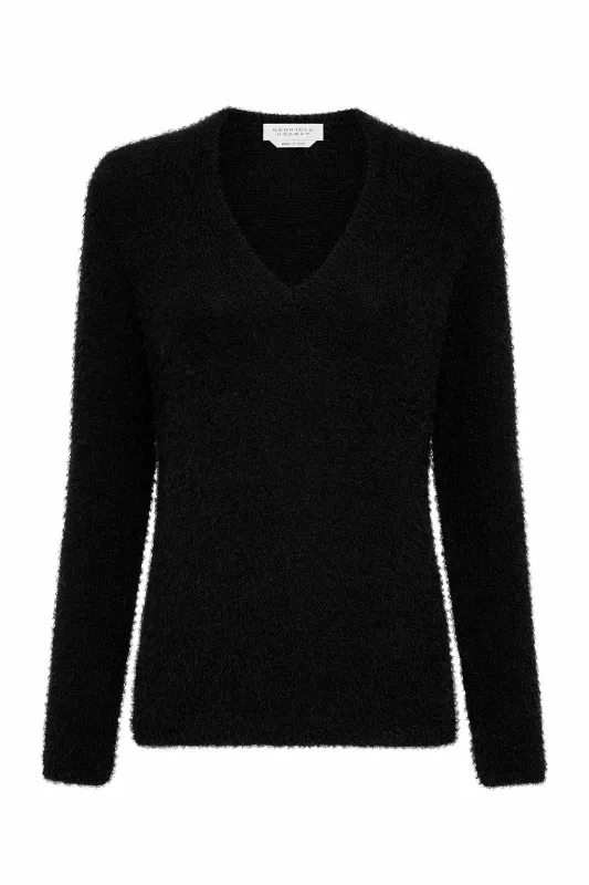 Neoma Knit V-Neck Sweater in Black Silk Cashmere made by Gabriela Hearst