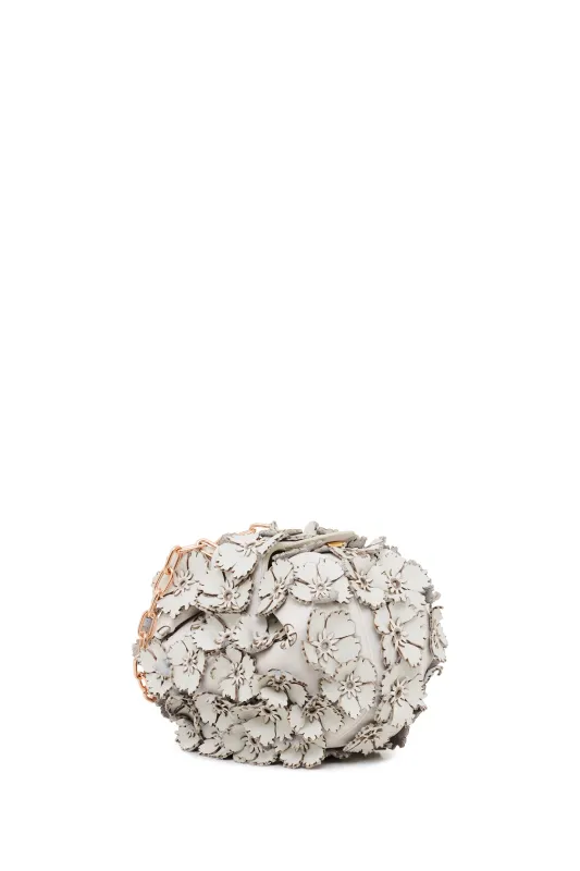 Soft Demi Embroidered Floral Clutch with Chain in Ivory Leather made by Gabriela Hearst
