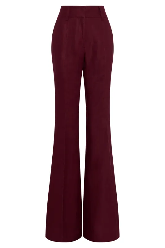 Rhein Flare Pant in Bordeaux Linen Twill made by Gabriela Hearst