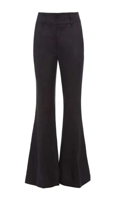 Rhein Flare Pant in Black Textured Linen Slub sold by Gabriela Hearst