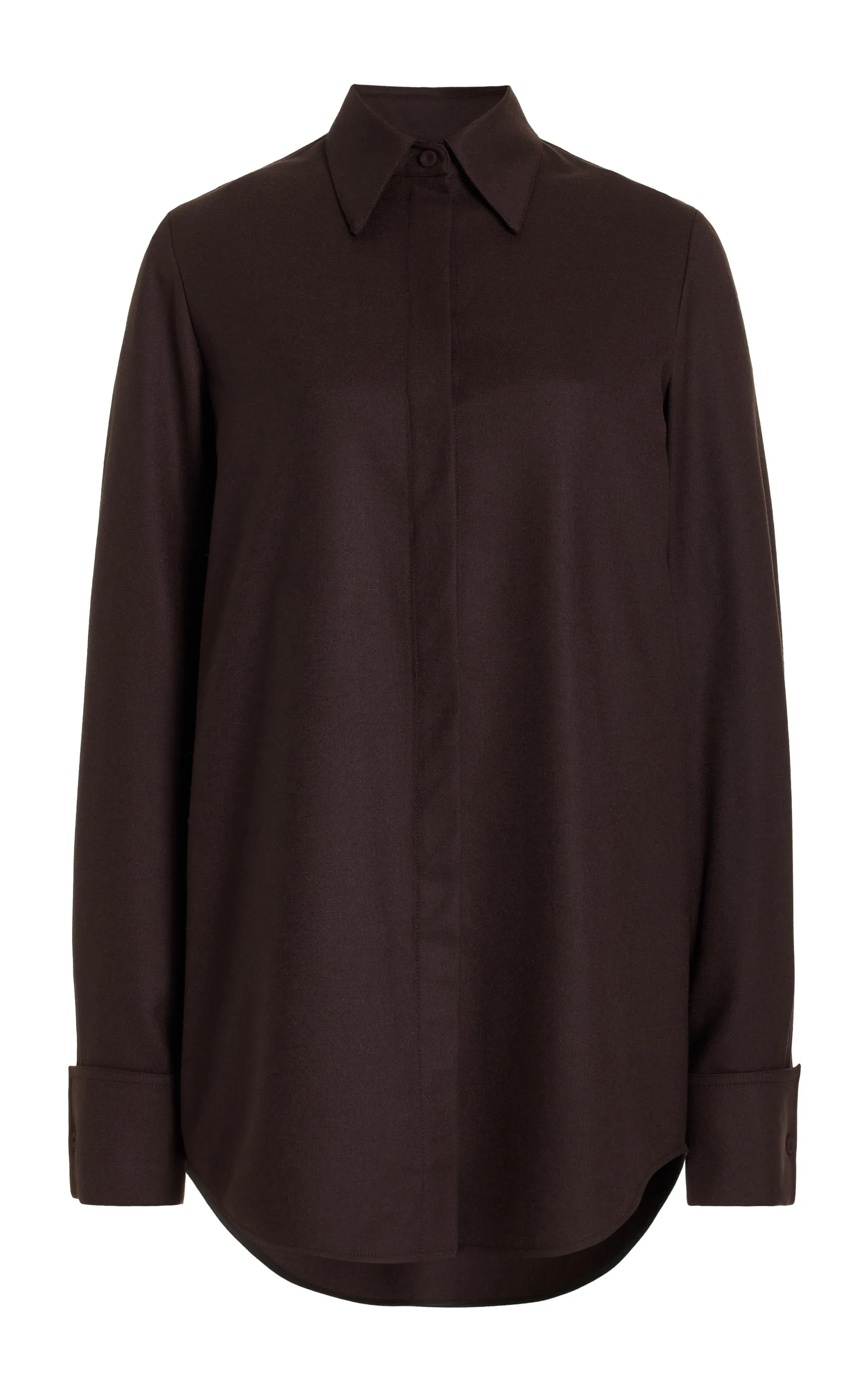 Etlin Shirt in Chocolate Superfine Wool sold by Gabriela Hearst