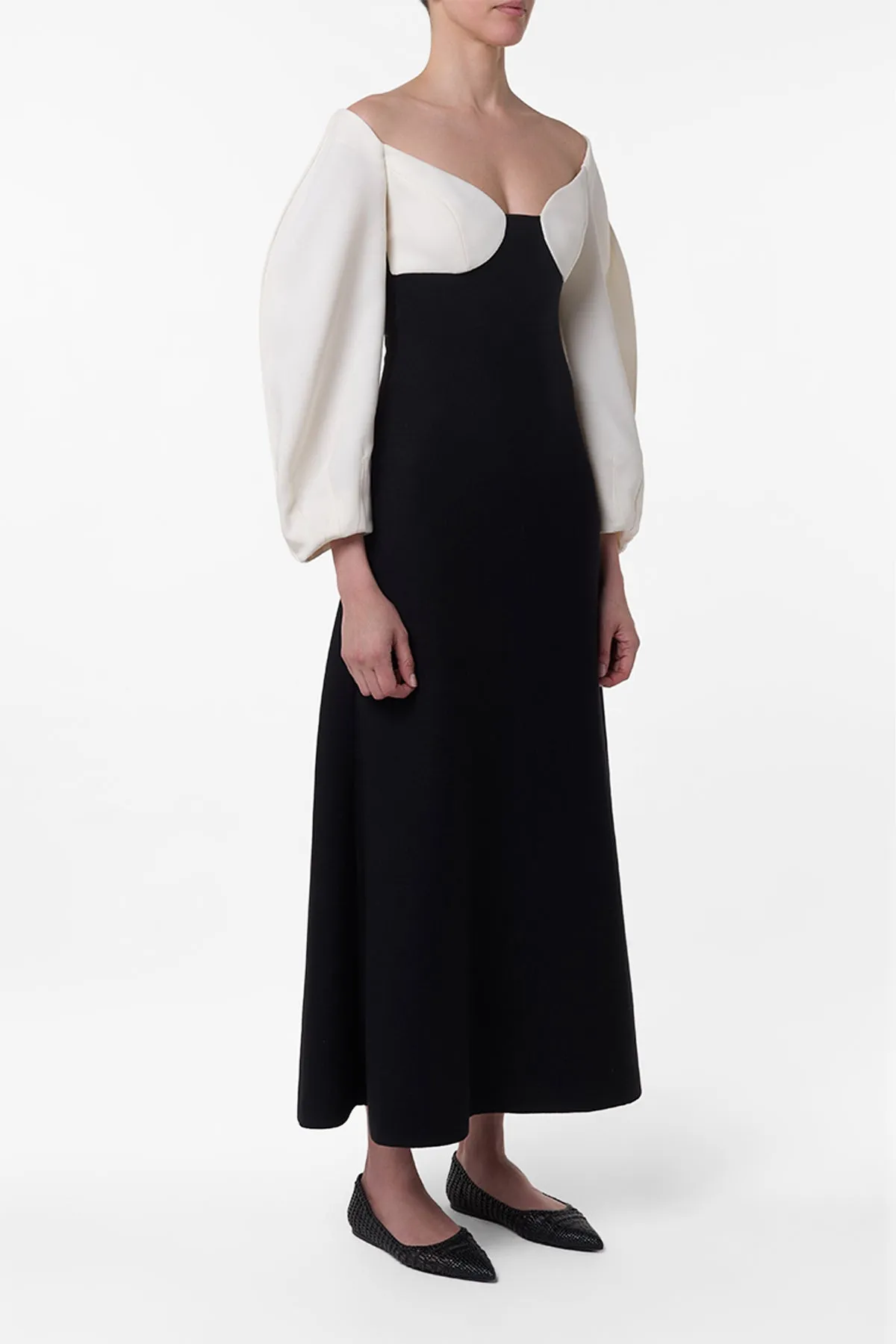 Dee Maxi Dress in Ivory & Black Wool Crepe sold by Gabriela Hearst product image thumbnail 3