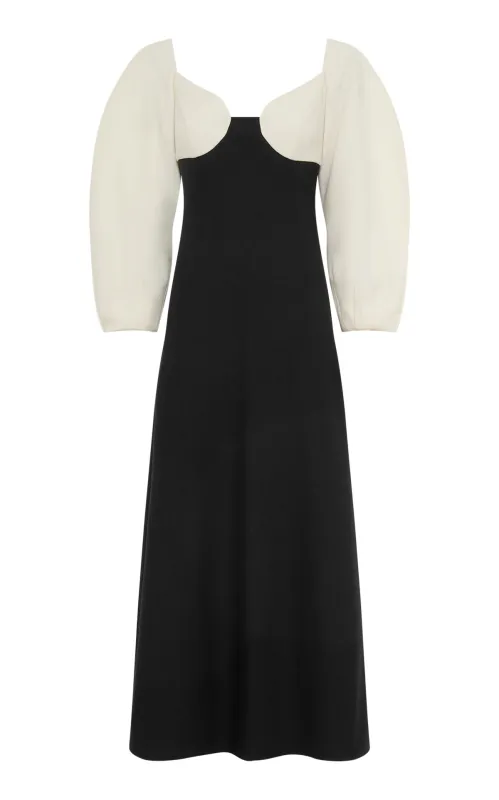 Dee Maxi Dress in Ivory & Black Wool Crepe made by Gabriela Hearst