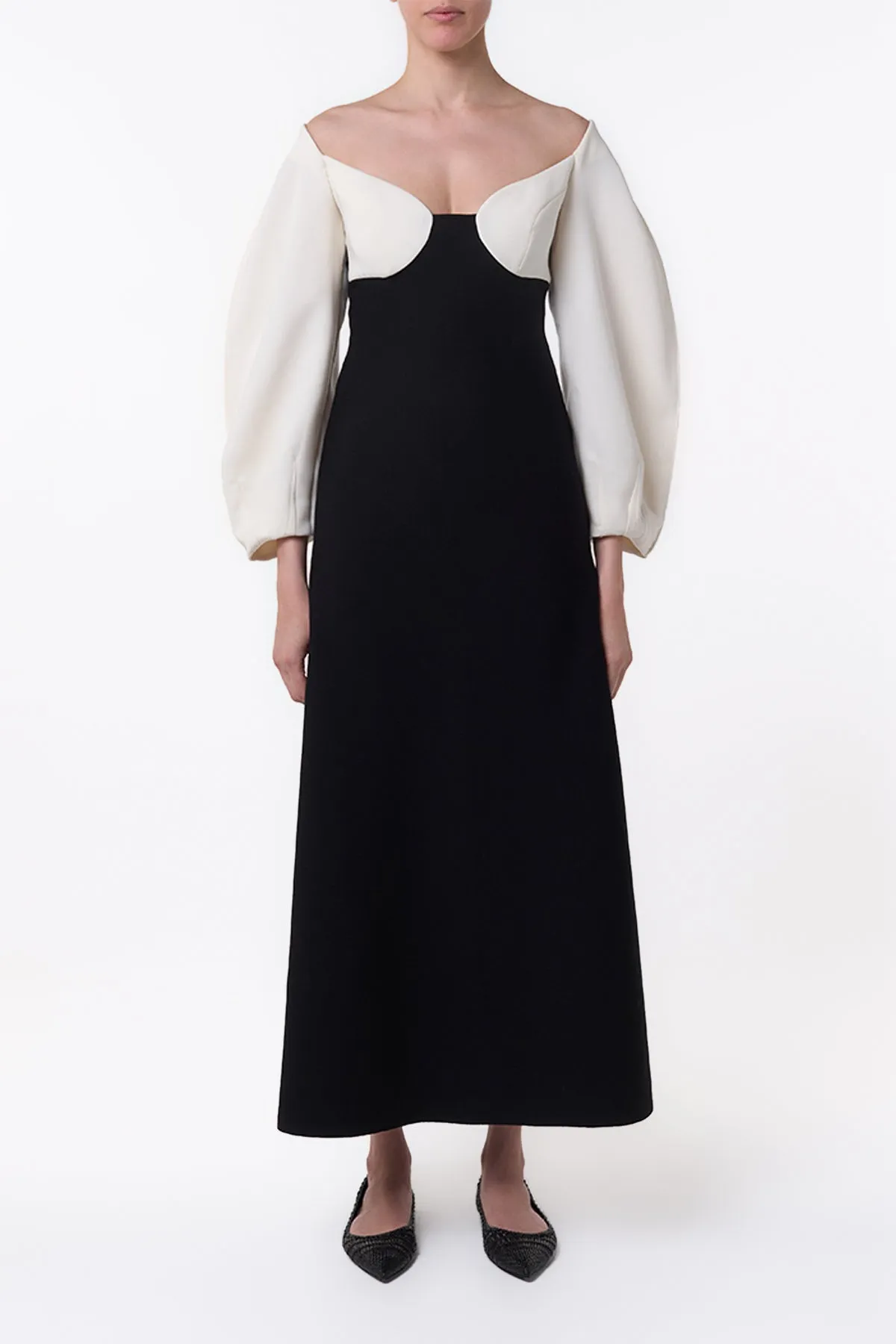 Dee Maxi Dress in Ivory & Black Wool Crepe sold by Gabriela Hearst product image thumbnail 2