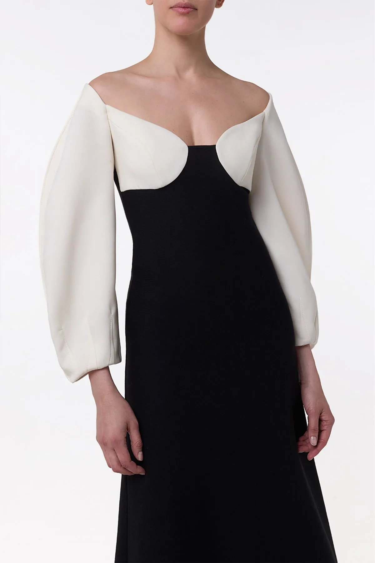 Dee Maxi Dress in Ivory & Black Wool Crepe sold by Gabriela Hearst product image thumbnail 5