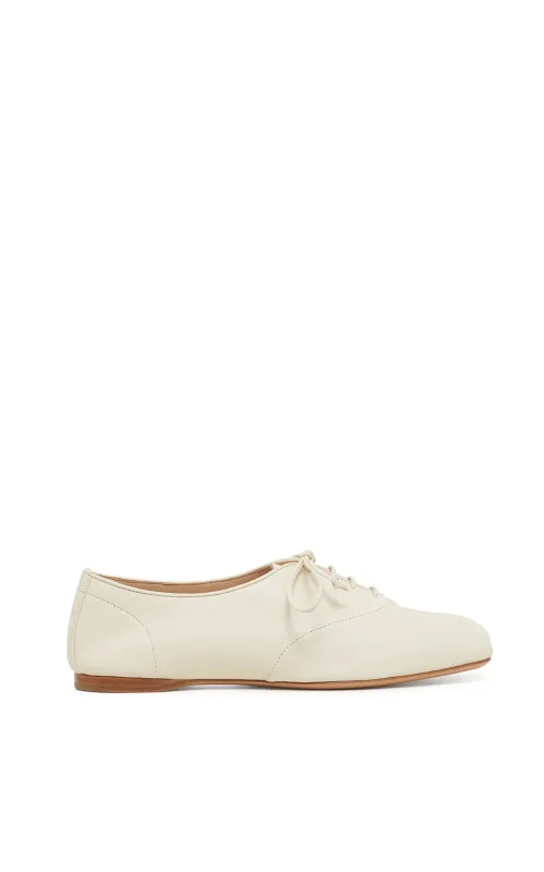 Maya Oxford Flat Shoe in Ivory Nappa Leather sold by Gabriela Hearst