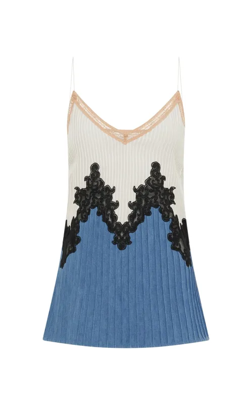 Hermione Lace Camisole in Light Blue Recycled Cotton Linen Denim made by Gabriela Hearst