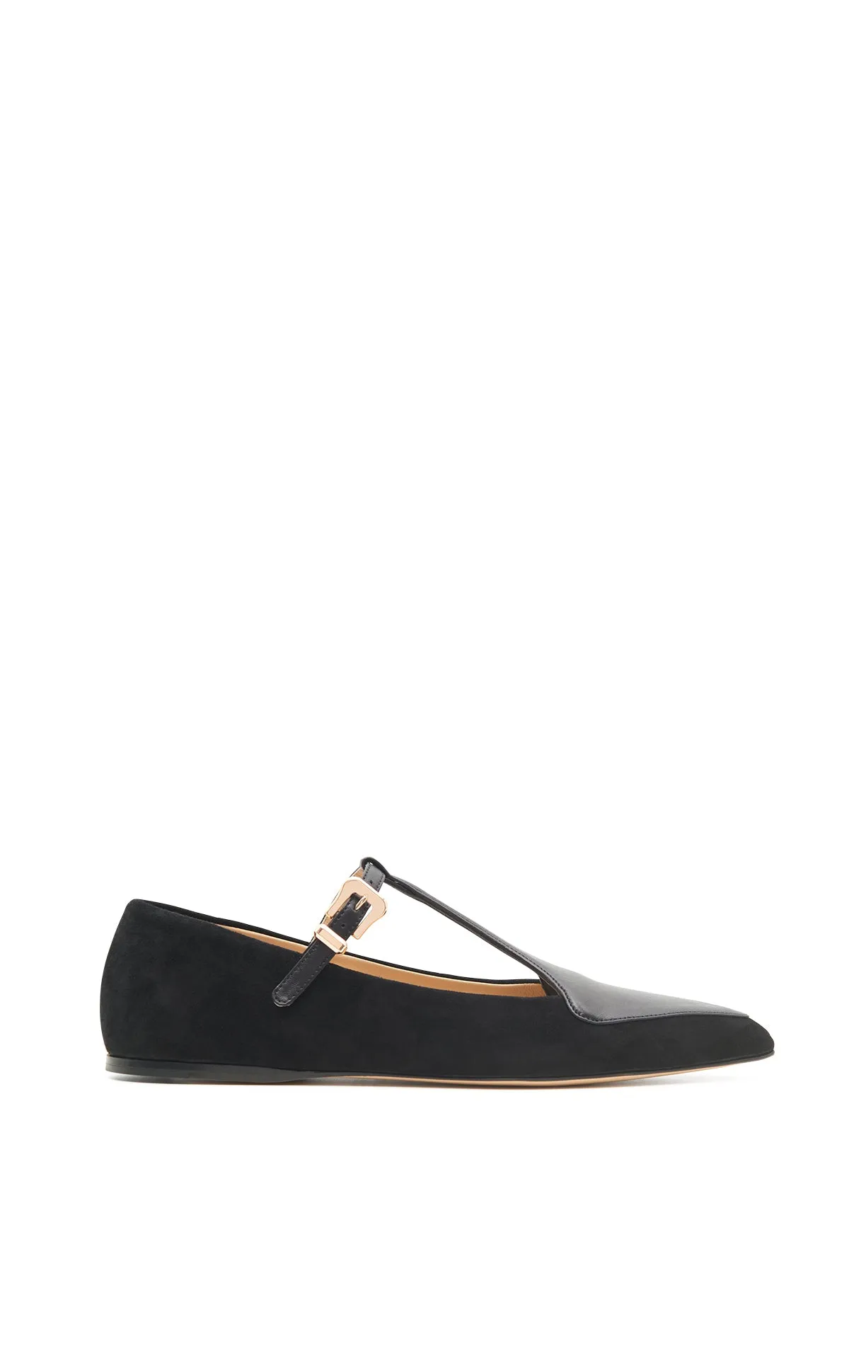 Liv Ballerina Flat Shoe in Black Suede with Leather sold by Gabriela Hearst