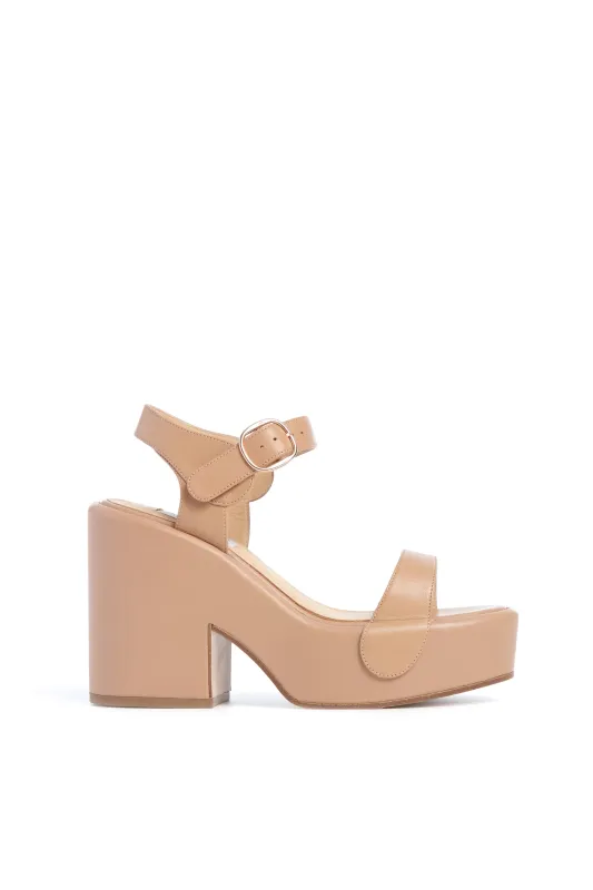Iris Platform Sandal in Dark Camel Nappa Leather sold by Gabriela Hearst