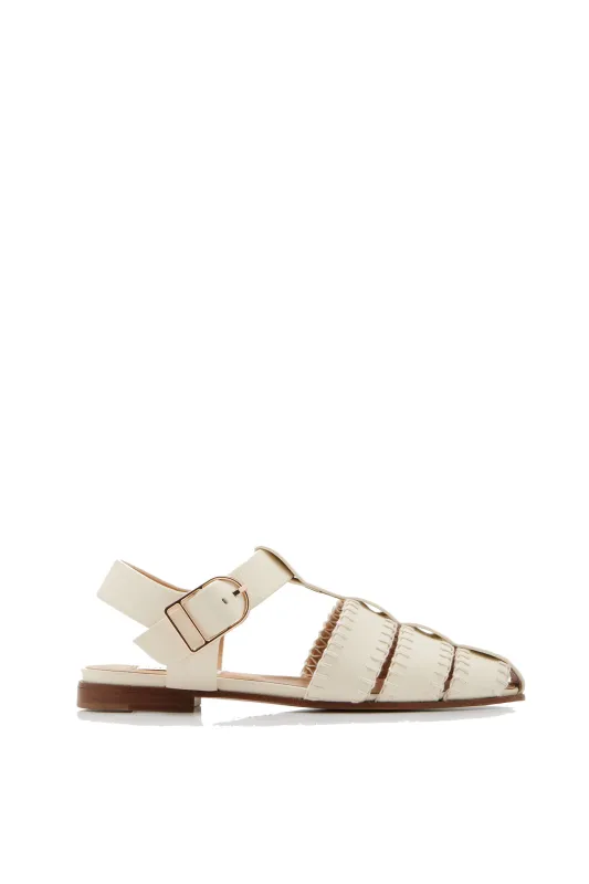 Lynn Flat Sandal in Cream Nappa Leather with Stitch made by Gabriela Hearst