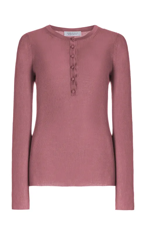 Julian Knit Henley in Rose Quartz Cashmere Silk made by Gabriela Hearst