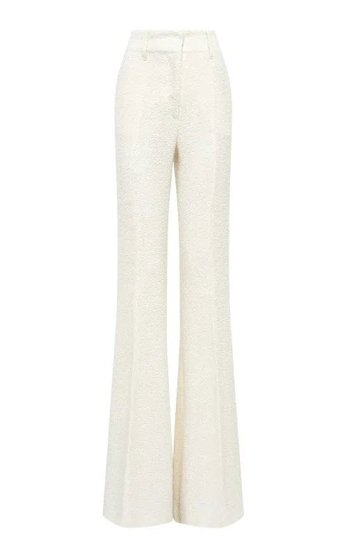 Rhein Flare Pant in Ivory Silk Boucle sold by Gabriela Hearst