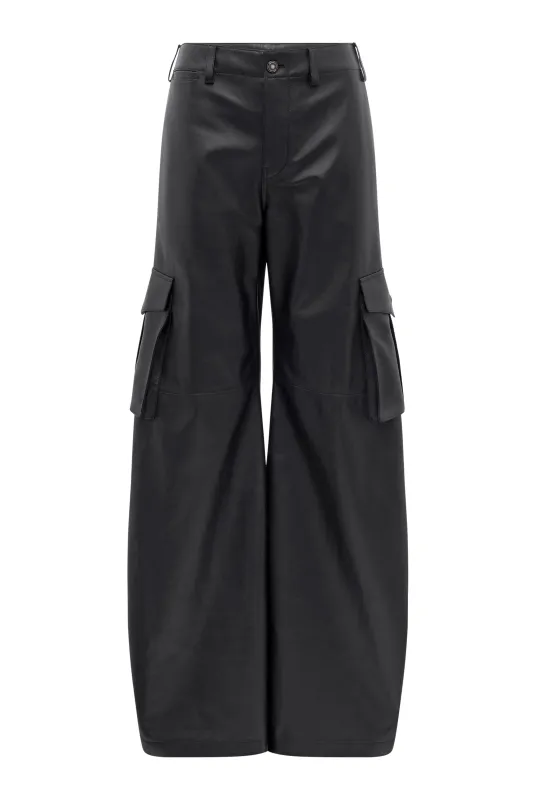 Eos Pant in Black Nappa Leather made by Gabriela Hearst