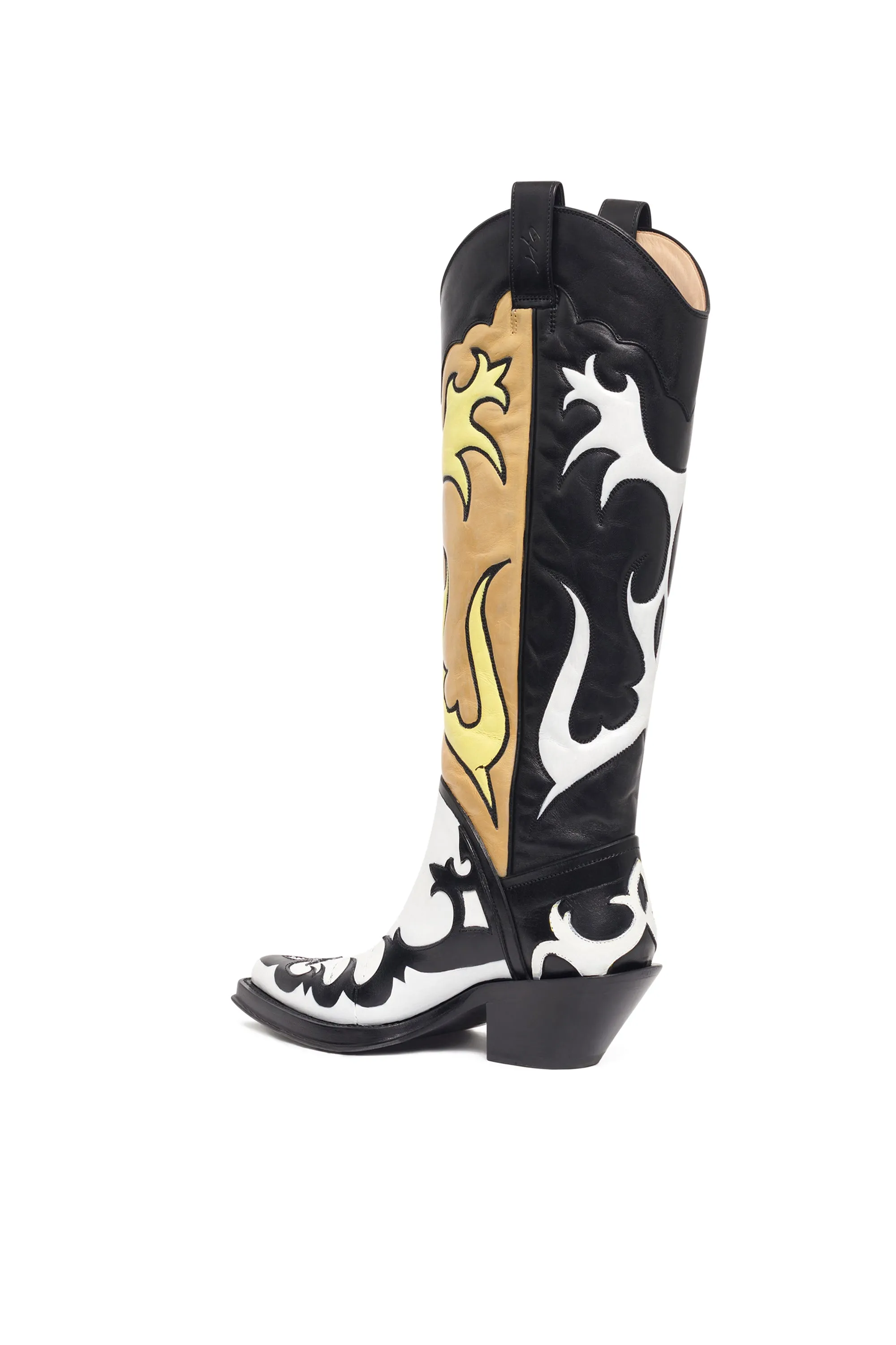 Capitana Hand Painted Cowboy Boot in Black, White & Yellow Leather sold by Gabriela Hearst product image thumbnail 4