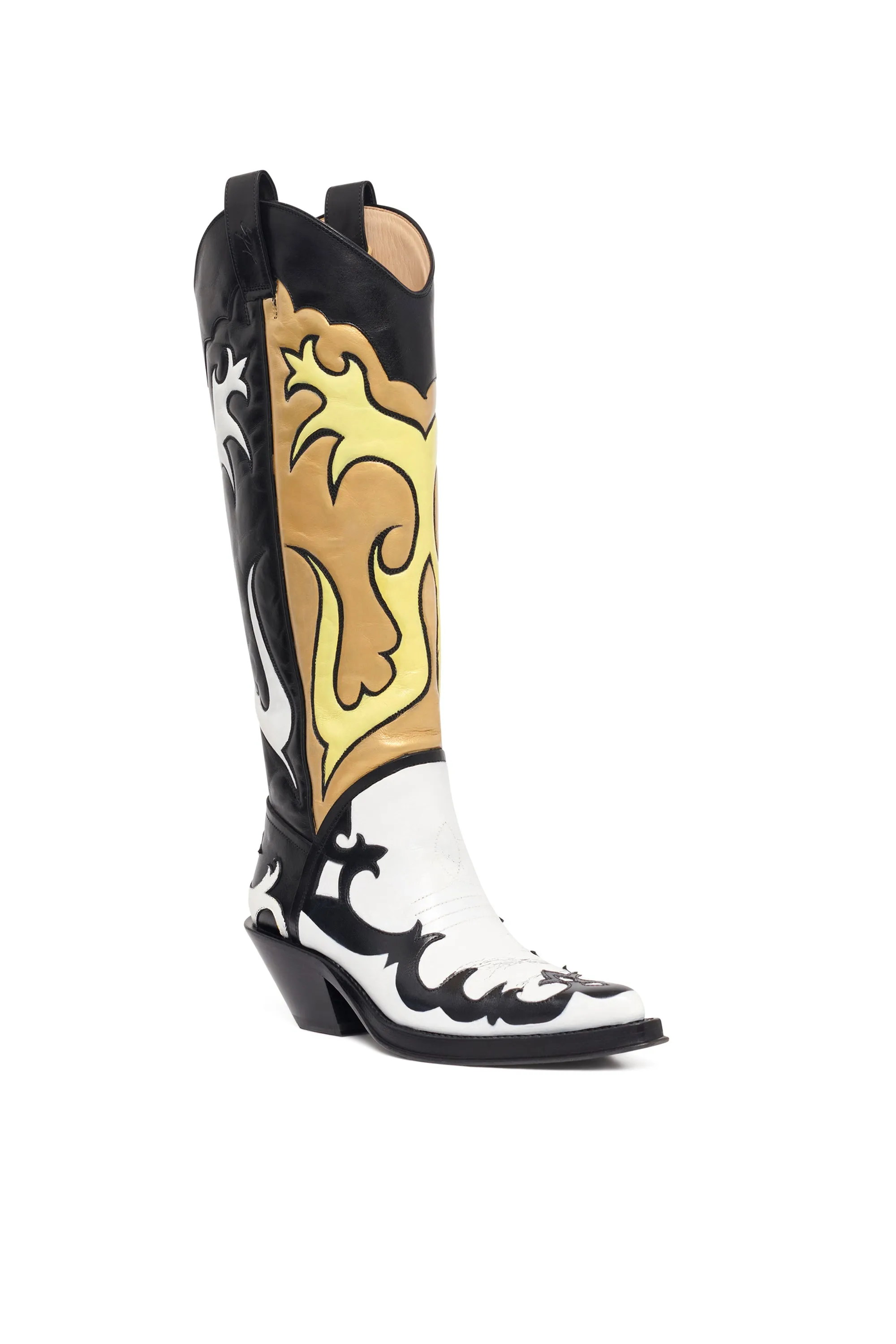 Capitana Hand Painted Cowboy Boot in Black, White & Yellow Leather sold by Gabriela Hearst product image thumbnail 3