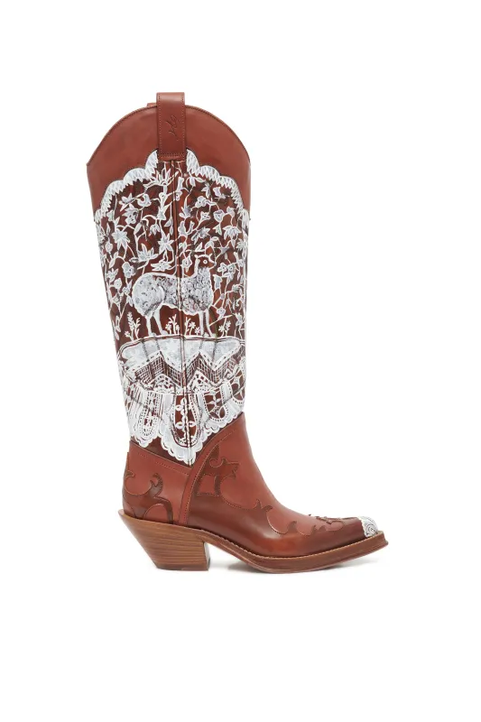 Capitana Cowboy Boot in Hand Painted Cognac and White Leather made by Gabriela Hearst
