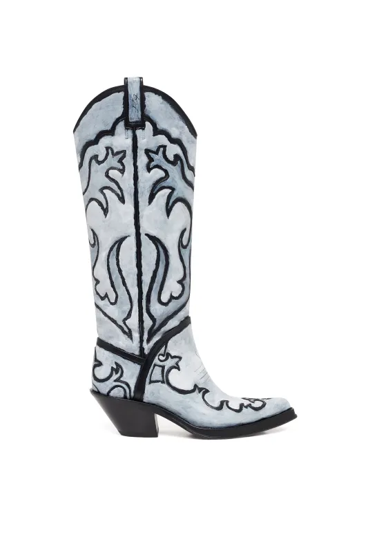 Capitana Hand Painted Cowboy Boot in Grey Leather made by Gabriela Hearst