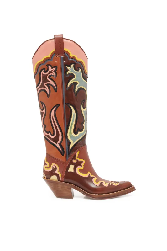 Capitana Hand Painted Cowboy Boot in Cognac & Peach Leather made by Gabriela Hearst