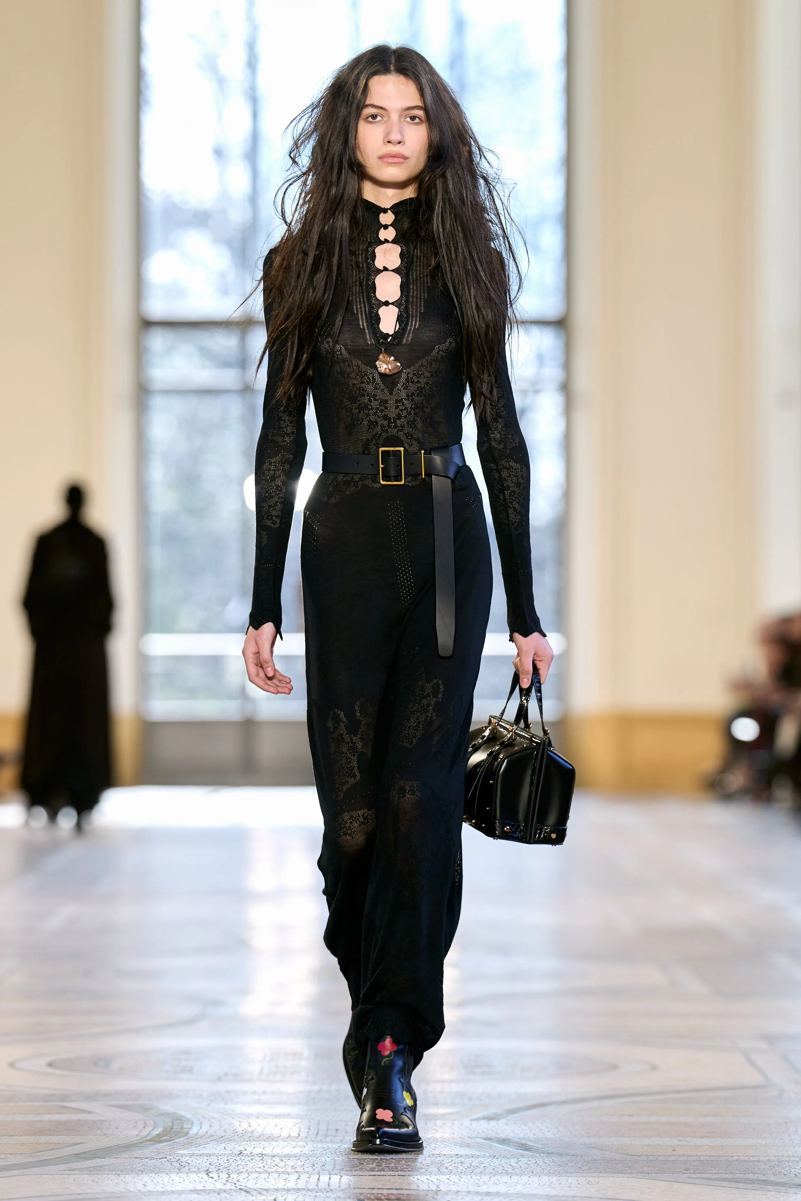 Solace Knit Pointelle Dress in Black Virgin Wool sold by Gabriela Hearst product image thumbnail 2