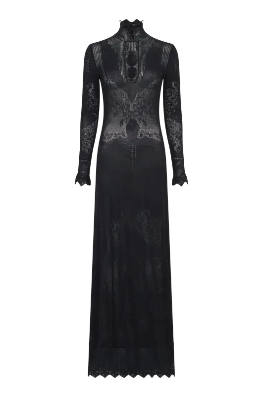 Solace Knit Pointelle Dress in Black Virgin Wool made by Gabriela Hearst