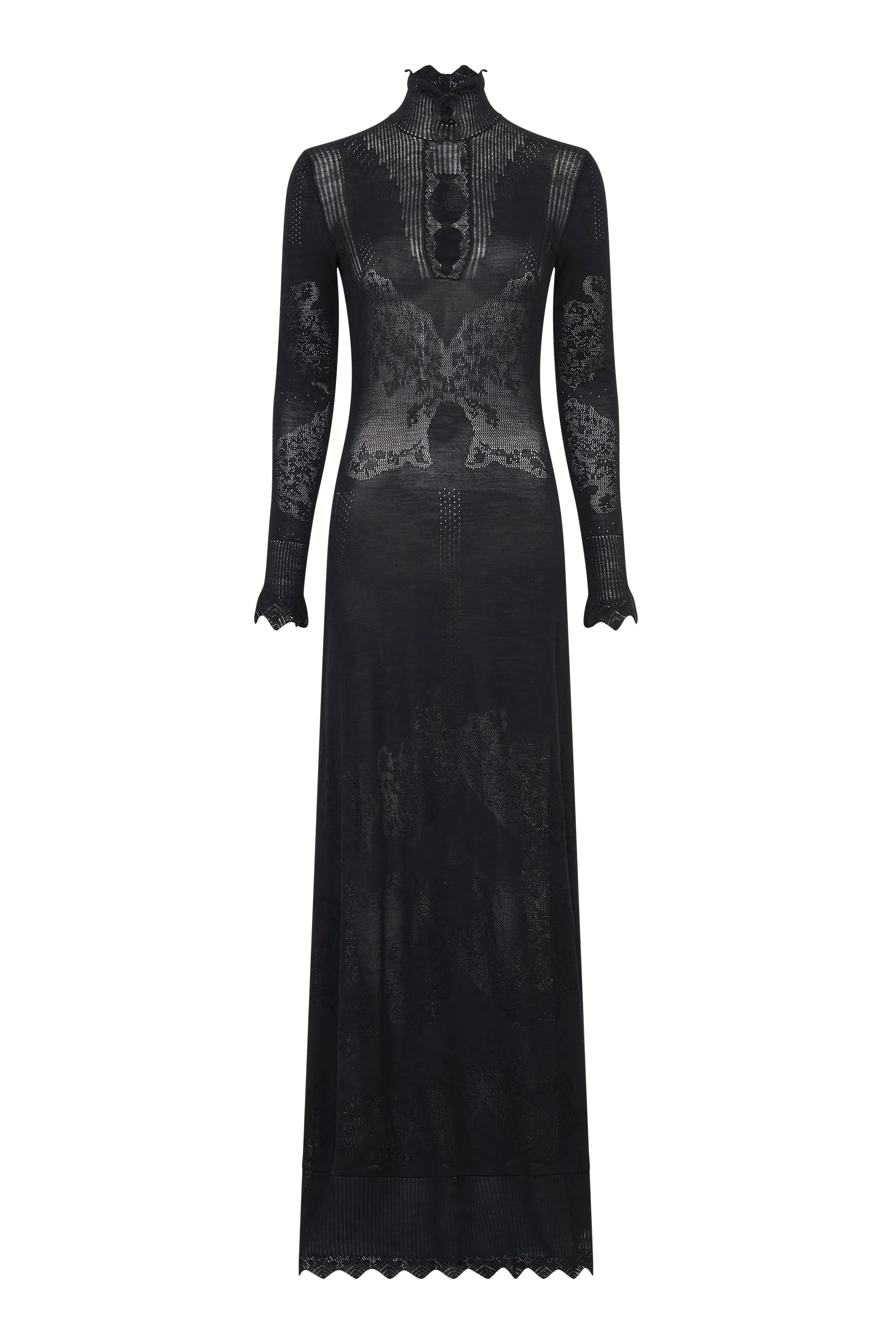 Solace Knit Pointelle Dress in Black Virgin Wool sold by Gabriela Hearst