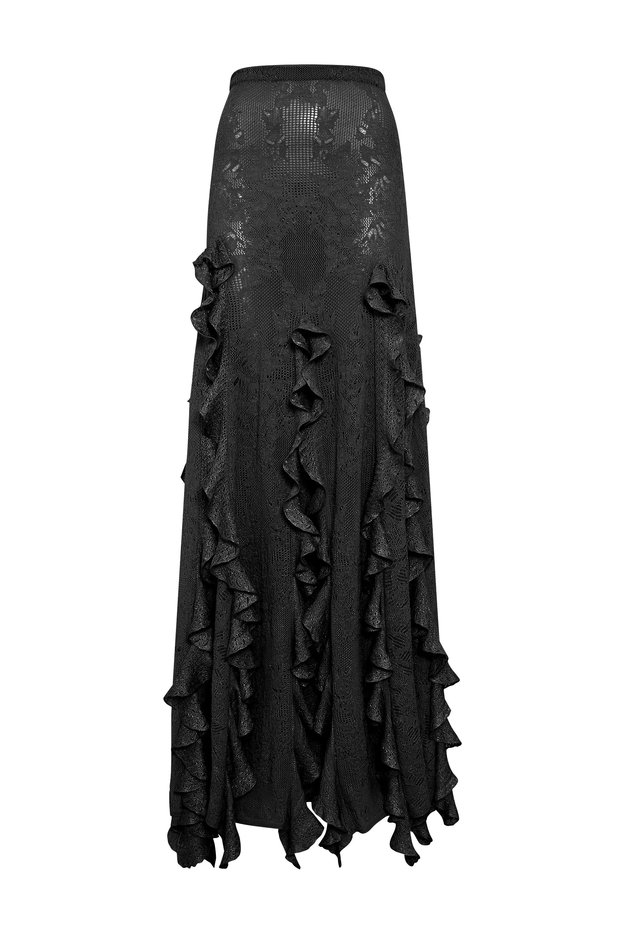 Garnet Pointelle Knit Lace Skirt in Black Silk Wool with Custom Ruffles sold by Gabriela Hearst