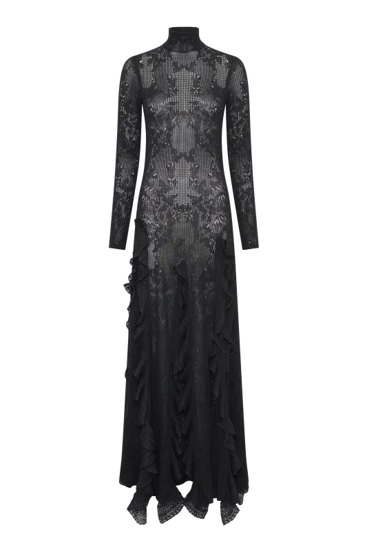 Solway Pointelle Knit Lace Dress in Black Silk Wool made by Gabriela Hearst