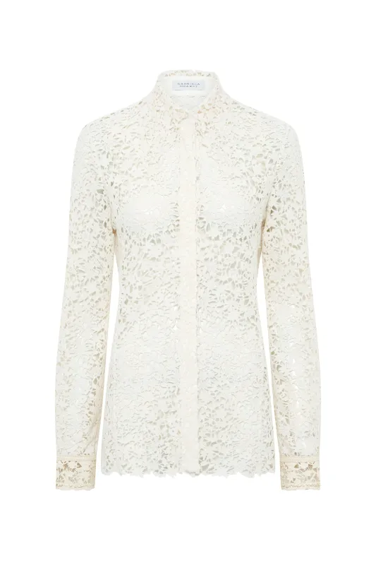 Vera Shirt in Ivory Floral Cashmere Lace made by Gabriela Hearst
