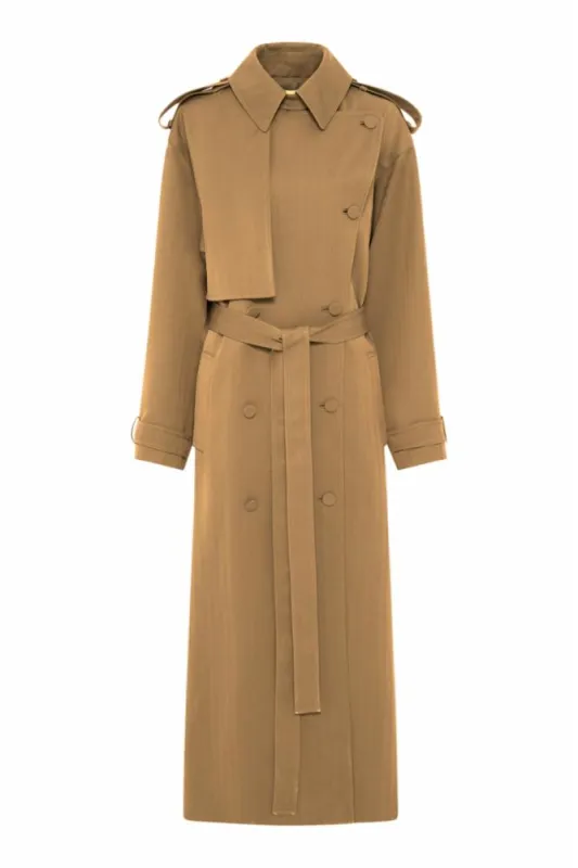 Tellus Trench Coat in Camel Virgin Wool made by Gabriela Hearst
