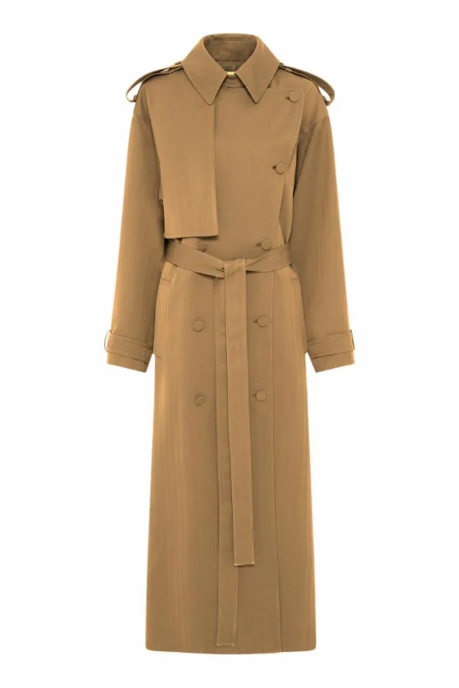 Tellus Trench Coat in Camel Virgin Wool sold by Gabriela Hearst