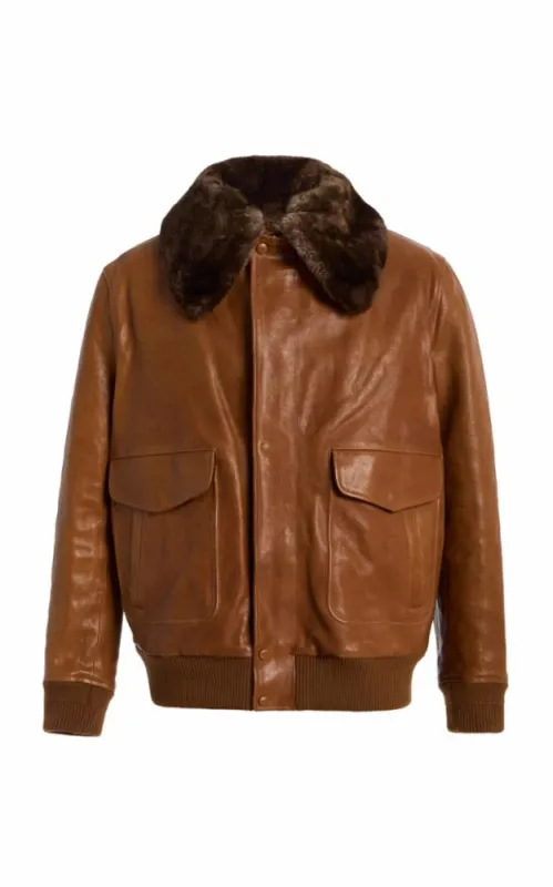 Grant Jacket in Cognac Vaquetta Leather with Shearling Collar made by Gabriela Hearst