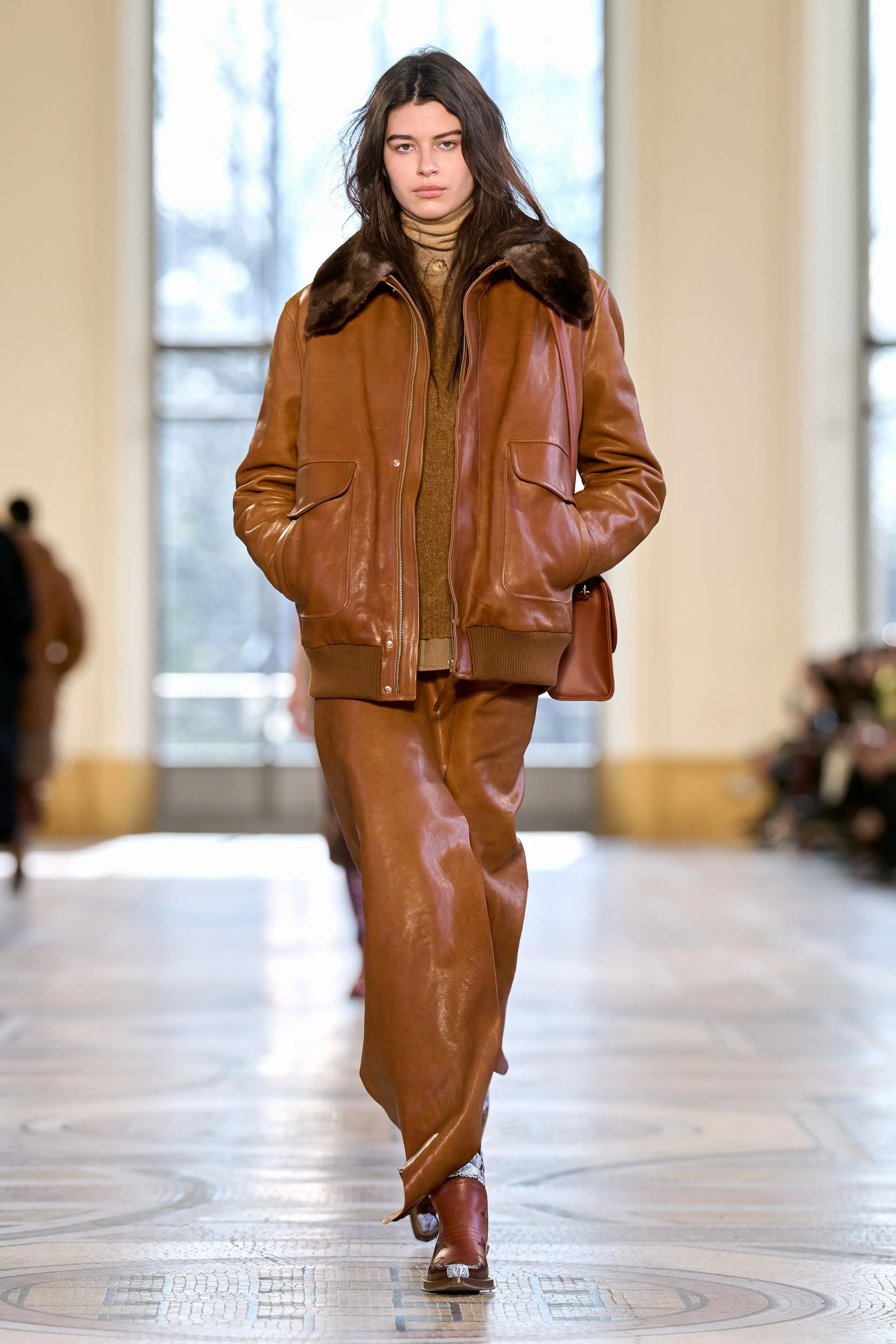 Grant Jacket in Cognac Vaquetta Leather with Shearling Collar sold by Gabriela Hearst product image thumbnail 2