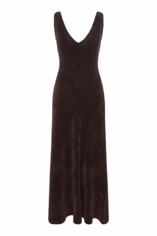 Lady Hall Knit Dress in Chocolate Cashmere Silk made by Gabriela Hearst